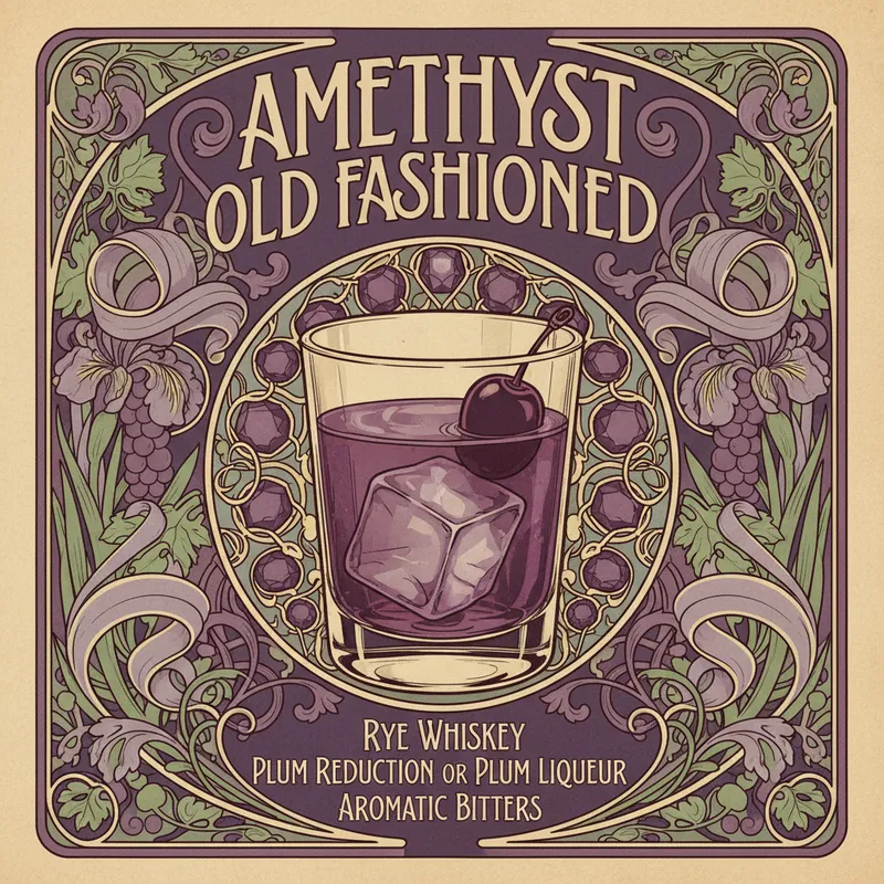 Amethyst Old Fashioned Cocktail Poster Design