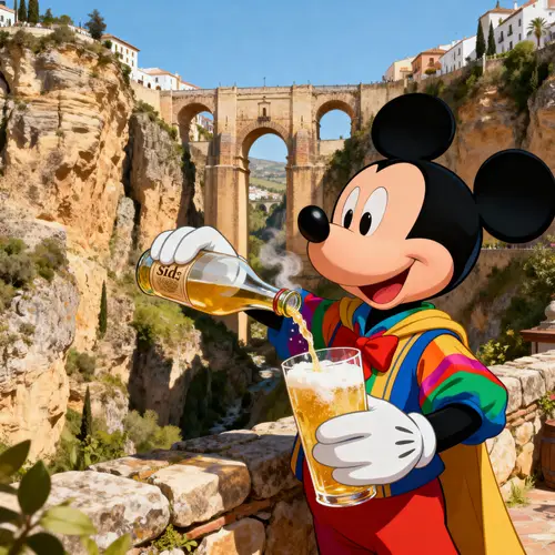 Disney Character Pouring Cider in Ronda
