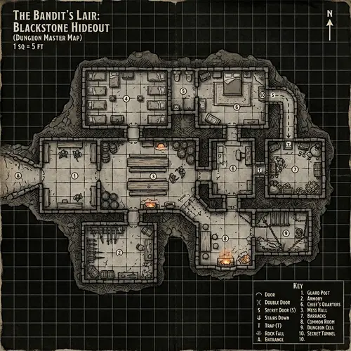 Fantasy Dungeons & Dragons Bandits' Dungeon Map for Dungeon Master