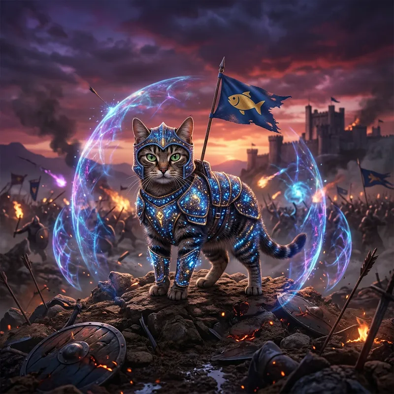 A Cat at War: Epic Feline Battle Scene