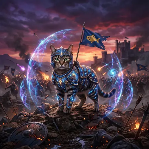A Cat at War: Epic Feline Battle Scene