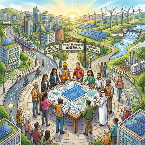 Energy Transition Illustration: Efficiency vs. Renewable Energy