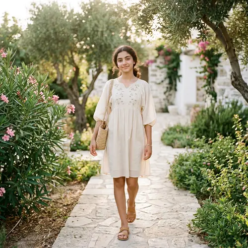 Delicate Middle-Eastern Girl in Light Summer Dress