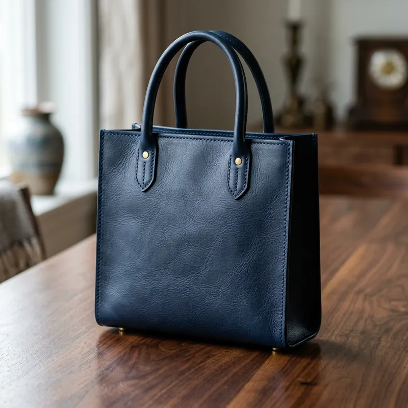Midnight Blue Leather Tote - Minimalist Style