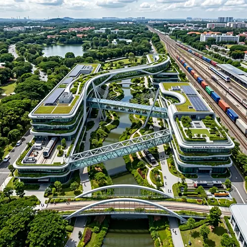 Neo-Futurism and Biophilic School Architecture with Railway Theme