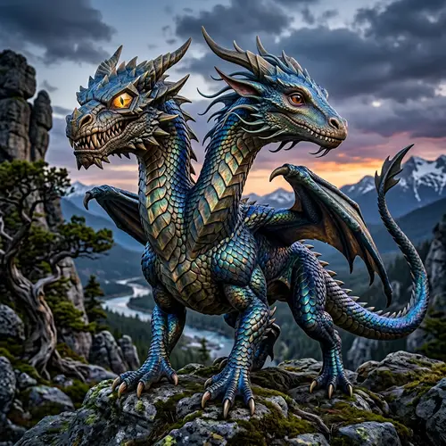 Unique Two-Headed Creature: Fierce & Wise Beings