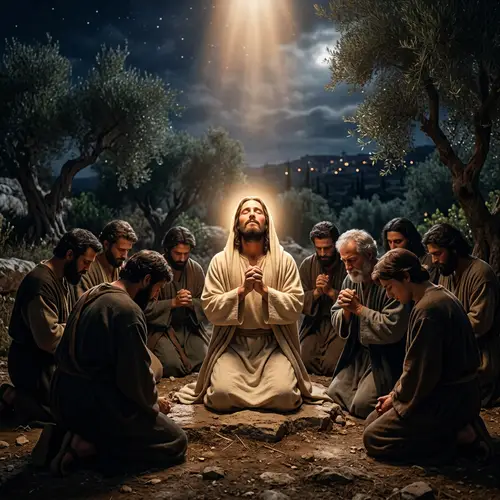 Jesus Praying with His Apostles in Divine Light