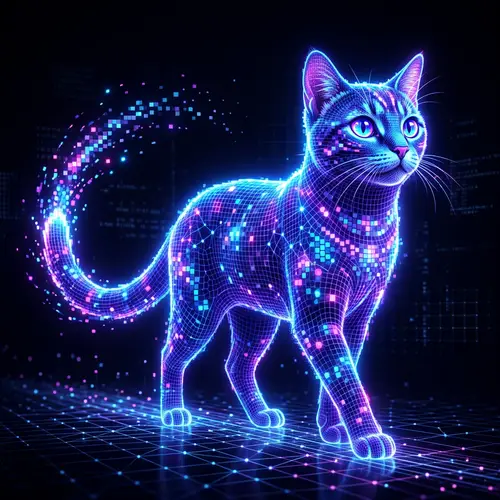 Pixelated Neon Cat - Virtual Reality and Nature's Marvel
