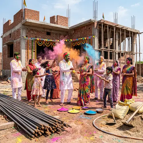 Celebrate Holi: Joyous Indian Family Home Construction