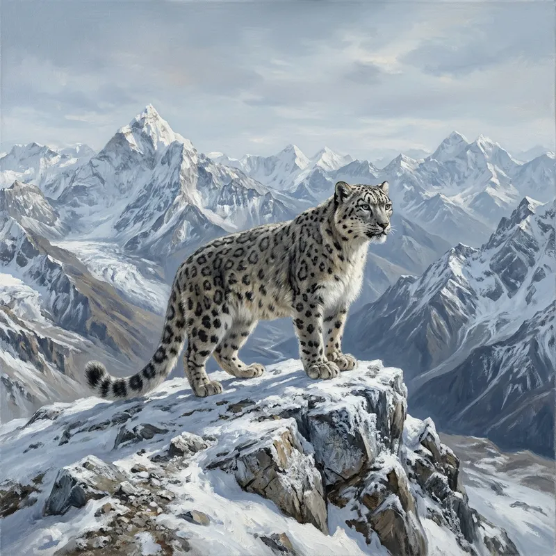 Majestic Snow Leopard on Rocky Mountain Peak | Captured in Serene Beauty