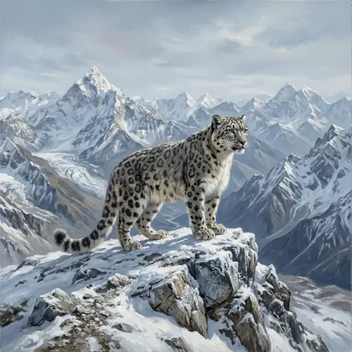 Majestic Snow Leopard on Rocky Mountain Peak | Wildlife Nature Paintings