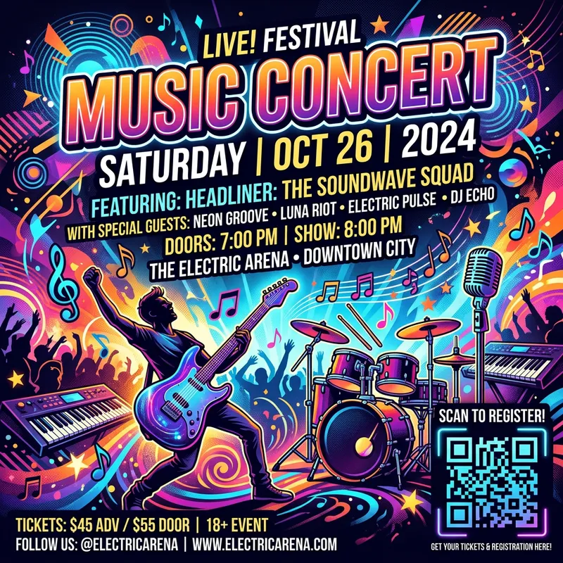 Engaging Music Concert E-Flyer Design | Event Info & QR Code