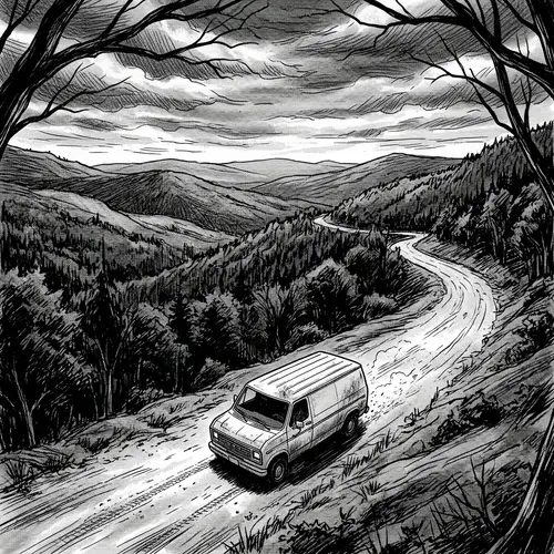 Black and White Horror Manga-Style Illustration in Appalachian Foothills