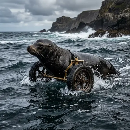 Dark Sea Lion with Wheels - Unique Marine Creature