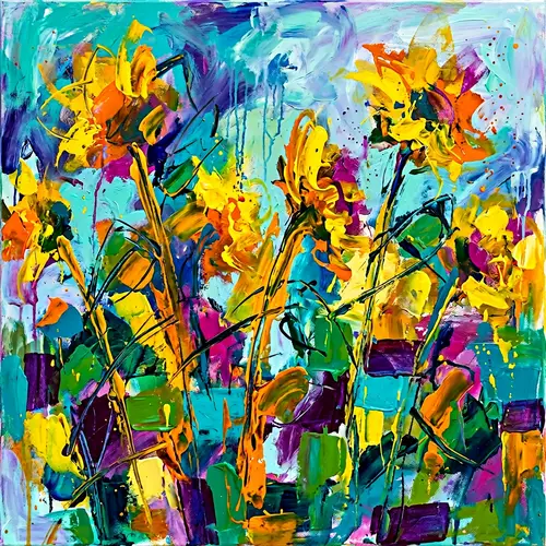 Vivid Sunflower Field Abstract Art | Engaging Colorful Design