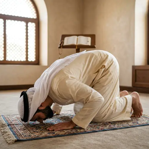 Middle-Eastern Person Practicing Namaz in Sajda Position