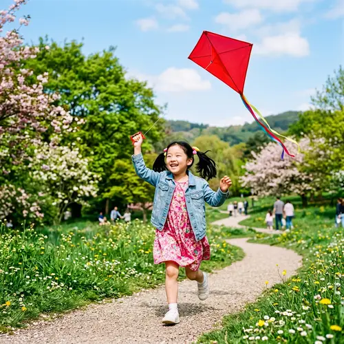 Young Korean Girl Playing in Lush Green Park | Spring Fun