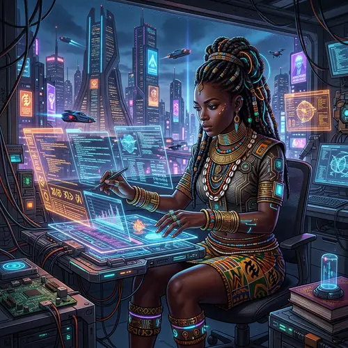 African Princess: Afrofuturism & Cyberpunk Fusion