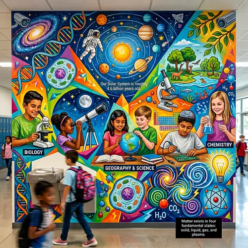 Vibrant School Mural with Educational Themes