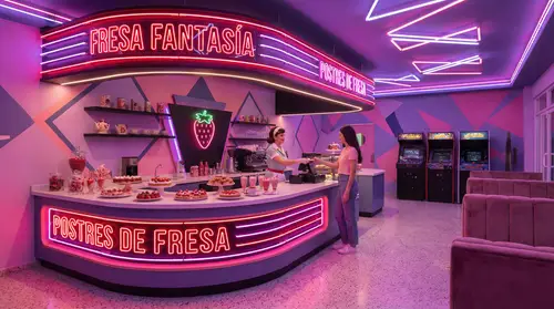 Beautiful Retrowave Coffee Shop & Dessert Bar
