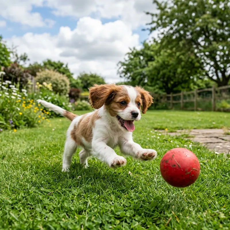 Adorable Puppy Playing Joyfully in Green Yard