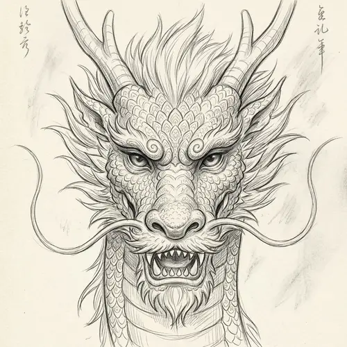 Intricate Wise Chinese Dragon Sketch