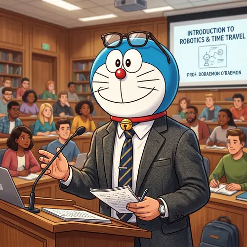 Professional Male Professor with Doraemon-Like Head