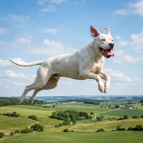 Flying Dogo Argentino | White Coat, Playful Ears | Grass & Skies