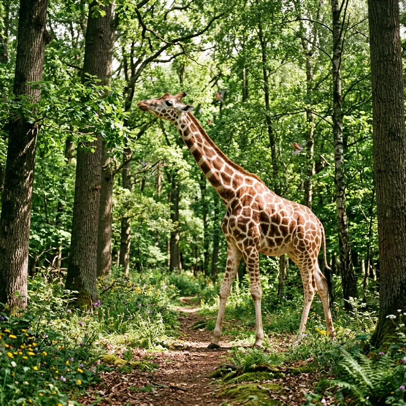 Giraffe in Forest: A Serene Wildlife Encounter