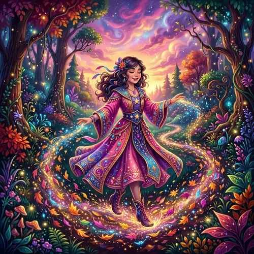 Magic Girl in Enchanted Forest | Sparkling Path & Radiant Smile