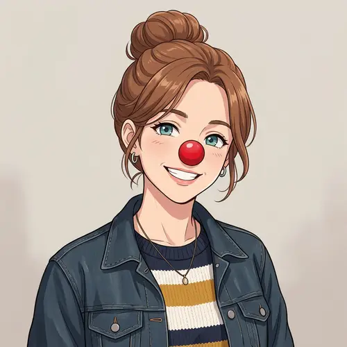 Anime-Style Woman with Red Clown Nose | Fun & Fashionable Look