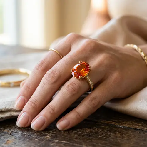 10 ct Oval Shape Orange Garnet Ring