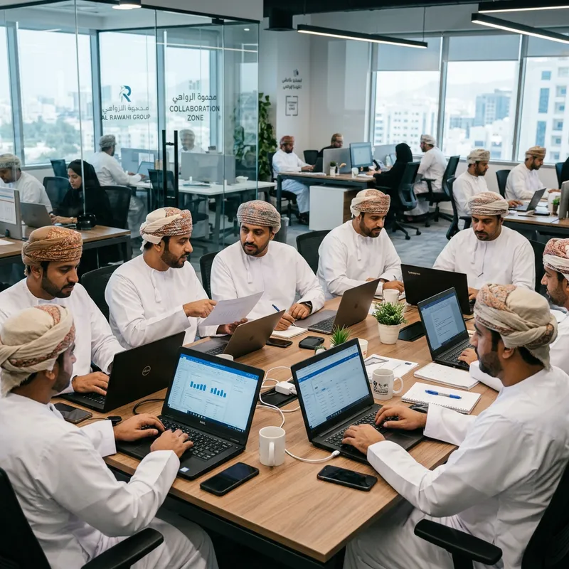Omani Men Working Together in Modern Office Environment