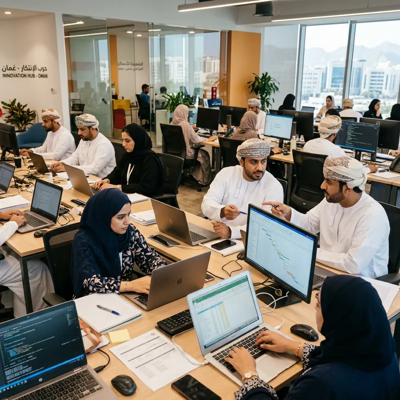 Collaborative Omanis Working Together with Laptops