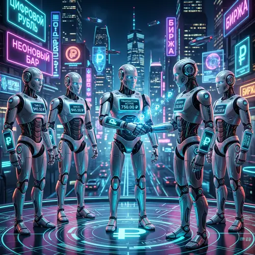 Digital Robots Exchanging Rubles in Futuristic Setting