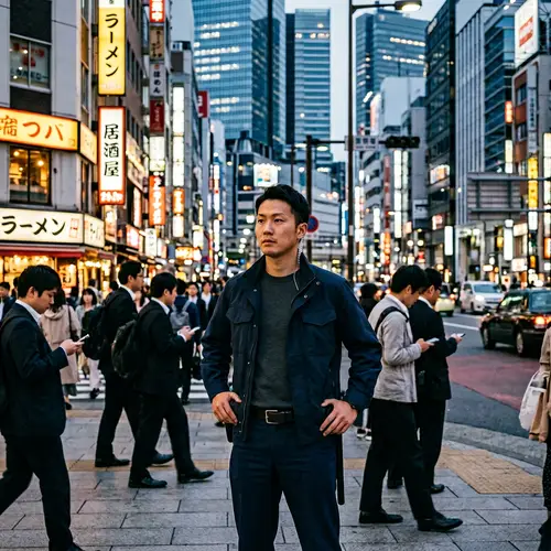 Asian Descent Undercover Police Officer Maintaining Law and Order in Japan
