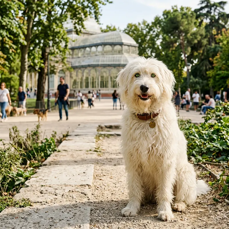 Catalan Sheepdog: White Female with Green Eyes