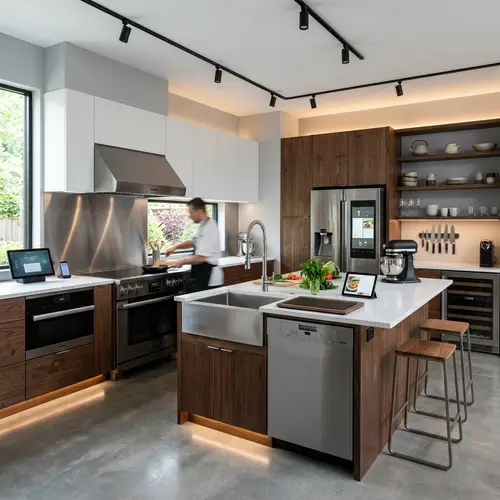 High-Tech Home Kitchen Design in Steel & Wood