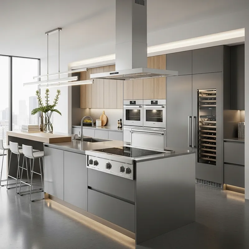 High-Tech Home Kitchen Design in Steel & Wood