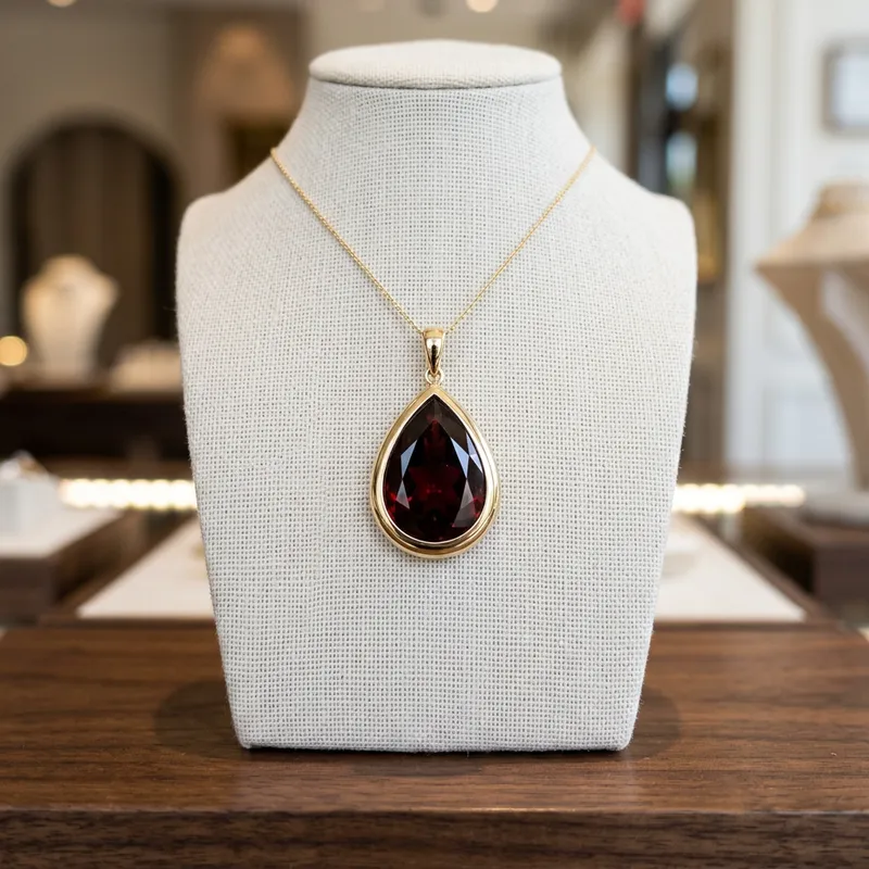 Elegant Raindrop Pendant with Almandine Garnet & Gold