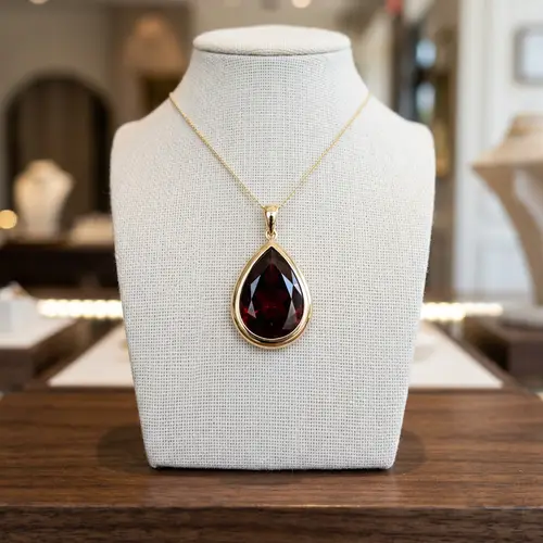 Elegant Raindrop Pendant with Almandine Garnet & Gold