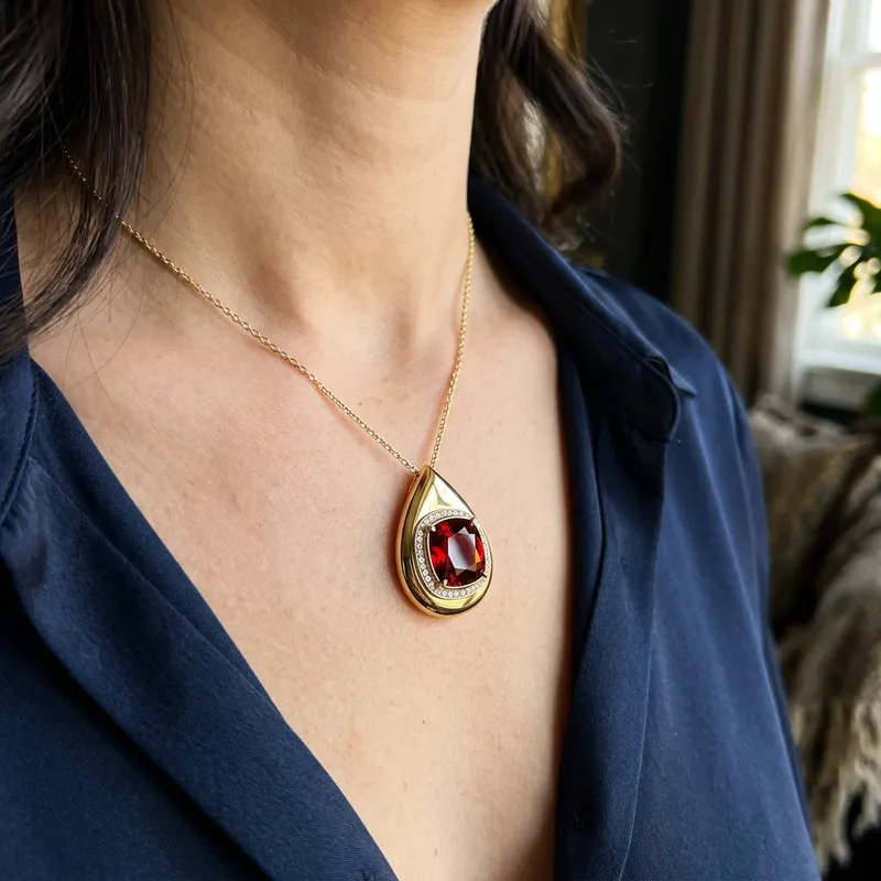 Elegant Raindrop Pendant with Almandine Garnet