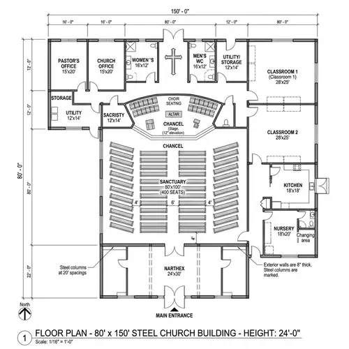 Prefab Steel Church Building Floor Plan Design