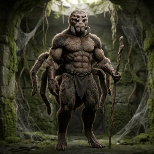 Muscular Anthropomorphic Spider Creature with Soft Furry Texture