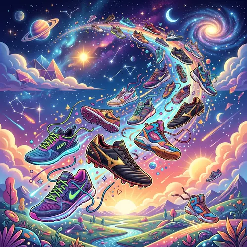 Athletic Footwear Flying in Dreamlike Scene