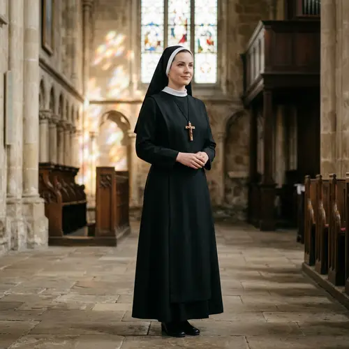 Catholic Nun in Traditional Habit at Cathedral | Elegant Caucasian Beauty