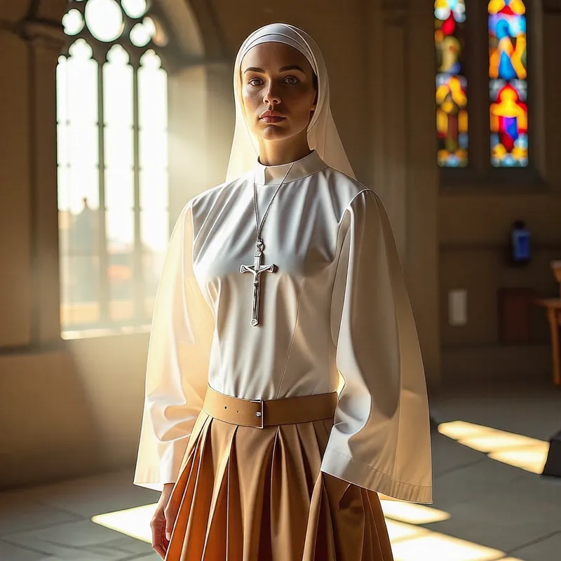 Catholic Nun in Traditional Habit at Cathedral | Elegant Caucasian Beauty