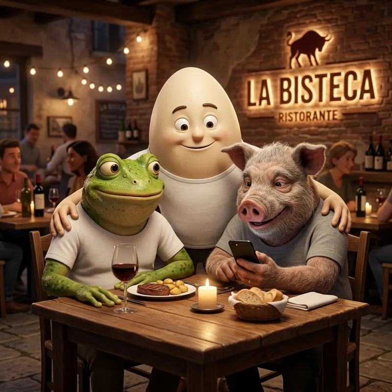 3D Image of Frog, Egg, and Pig Characters with Unique Poses 3D Image of Frog, Egg, and Pig Characters with Unique Poses