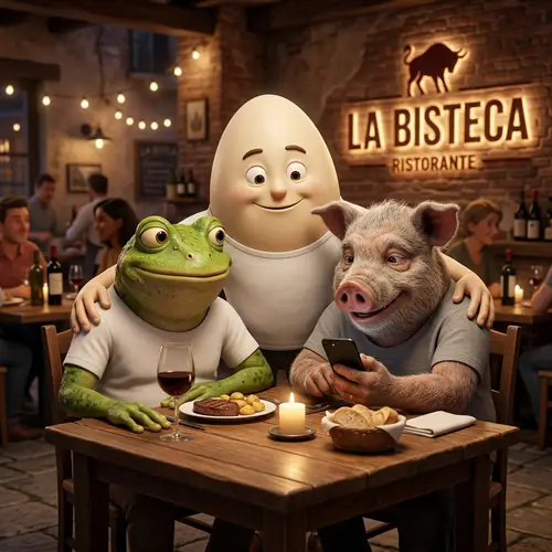 Unique 3D Image of Frog-Faced, Egg-Faced, and Aged Pig Characters