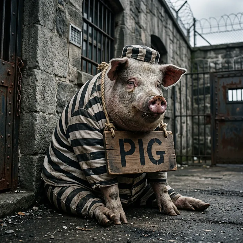 Old Pig in Prisoner Outfit | Funny Pig Image